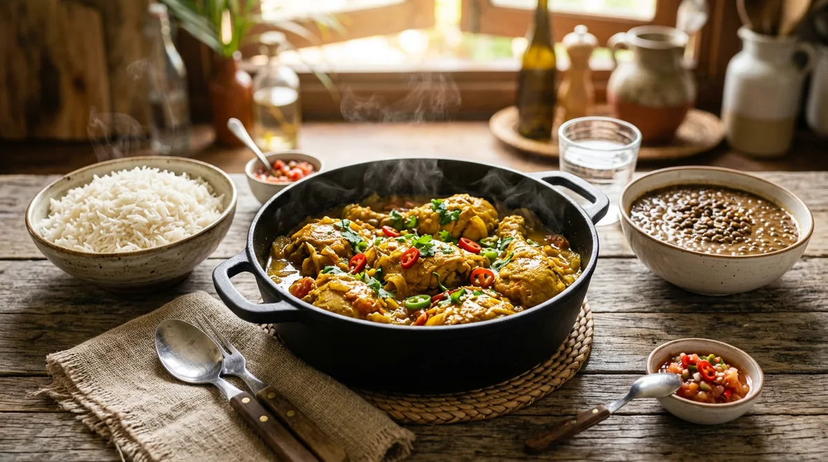 Recette plat réunionnais : cari, rougail saucisse et grains faciles